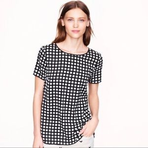 J. Crew Tipped Silk Tee Windowpane Grid Sz 14 NWOT